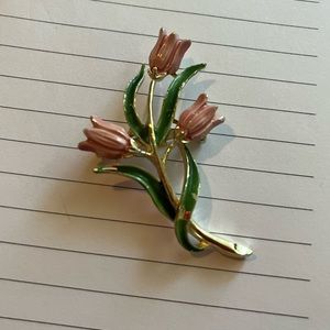 Vintage pink tulip brooch goldstone “2